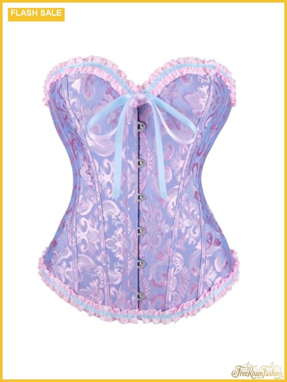Lace Up Boned Overbust Corset Bustier Top Floral Vintage Renaissance
